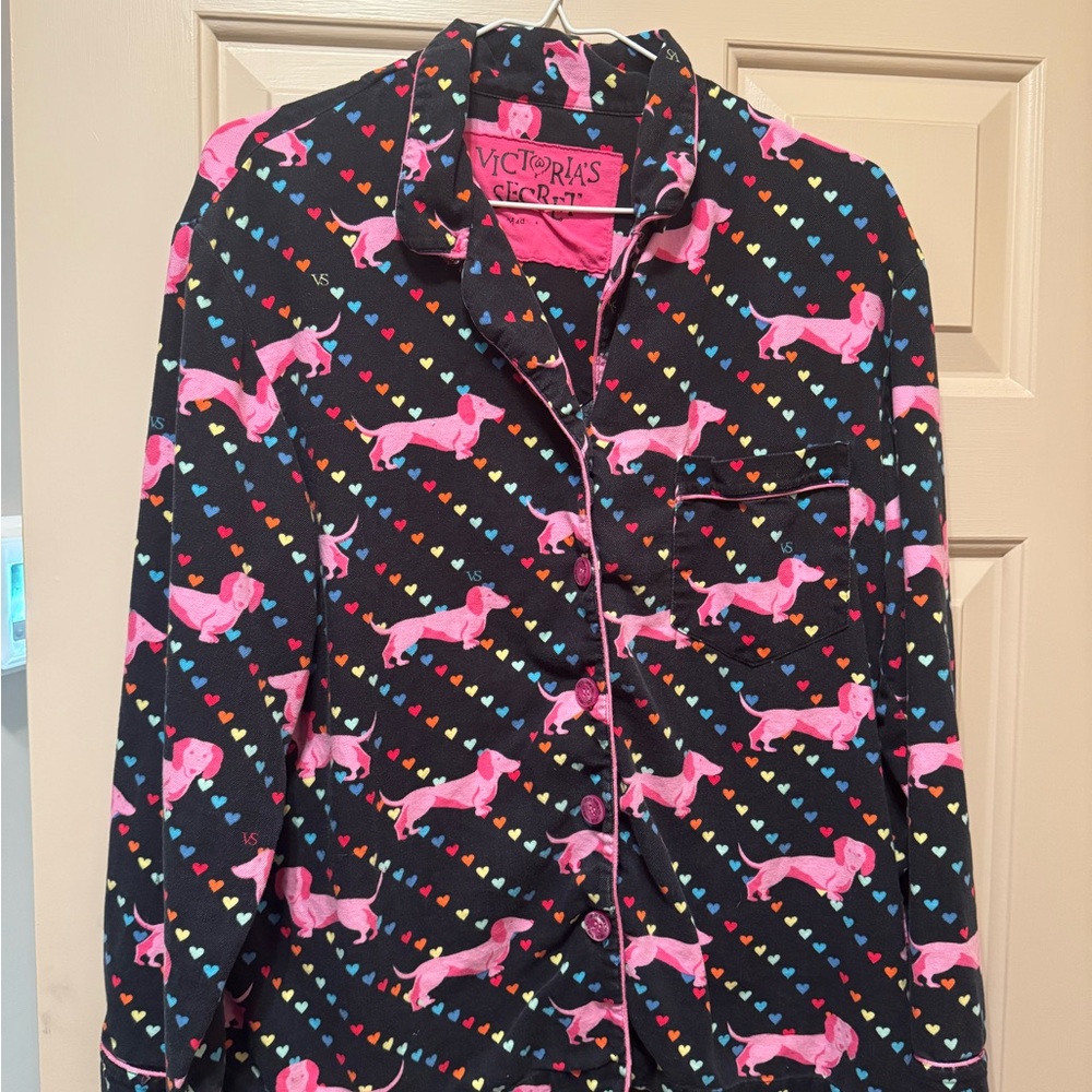 Victoria's Secret Black Pajama Top with Pink Dachshund Print